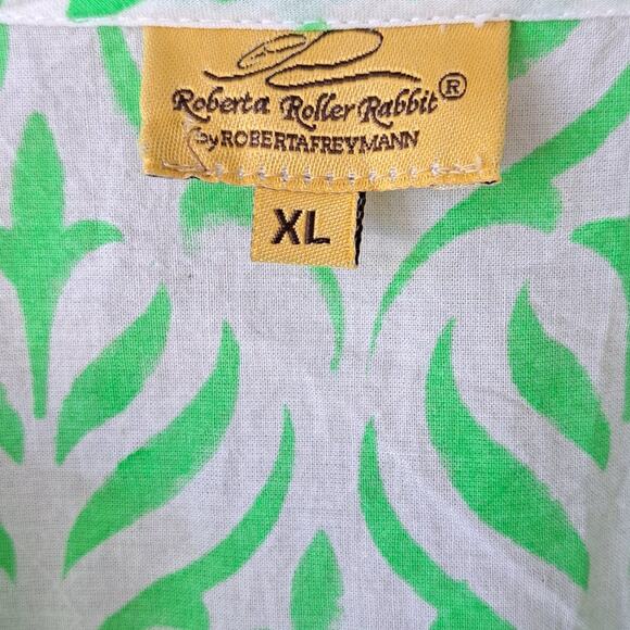 Roberta Roller Rabbit Green Ivory Eyelet Tunic Size XL Boho Beach Coverup - Picture 3 of 8
